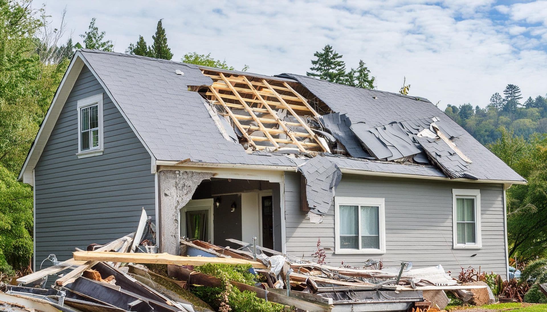Home with storm damage
